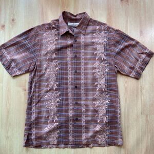 Brown 100% Silk Tommy Bahama Men's Casual Button Down Shirt Size Small EUC